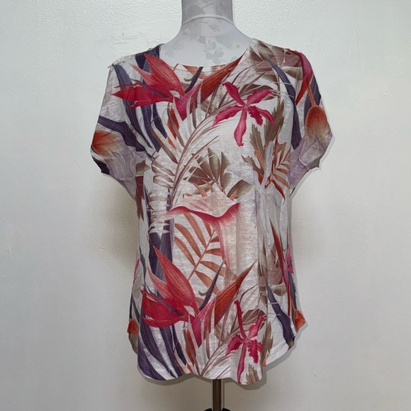 Milano Tops - Milano Large Floral Print Short Sleeve Lace Top